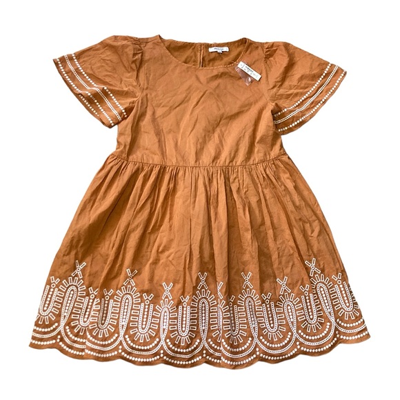 Madewell Embroidered Eyelet Puff-Sleeve Mini Dress Women’s size Small in Orange - Picture 3 of 5